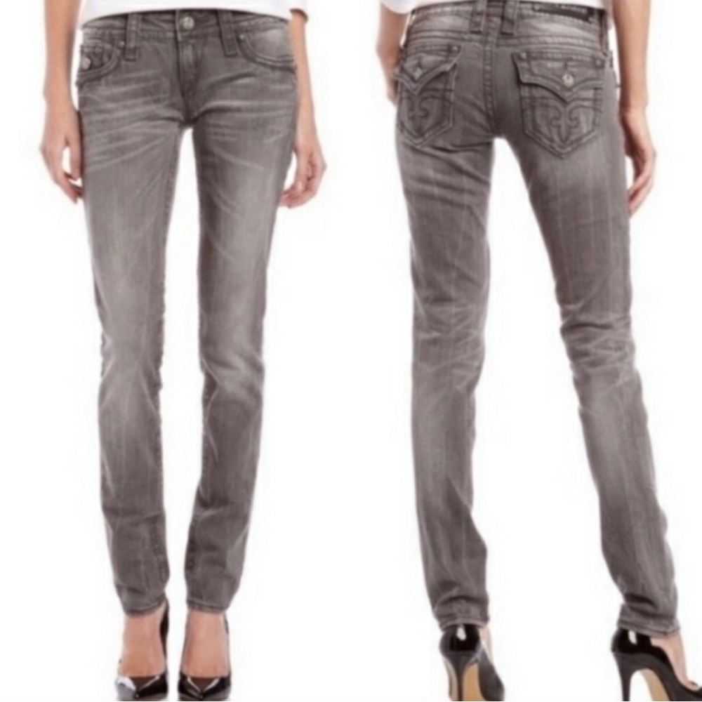 ROCK REVIVAL Celine Embellished Straight Leg In Distressed Gray Sz  8/29 ✨NWT✨
